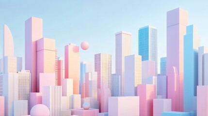 3D pastel colored cityscape with simple buildings