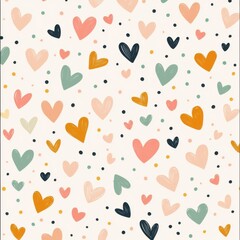 valentines Seamless Pattern. Festive Valentine's Day Seamless Design with Tiny Colorful Hearts and Dots