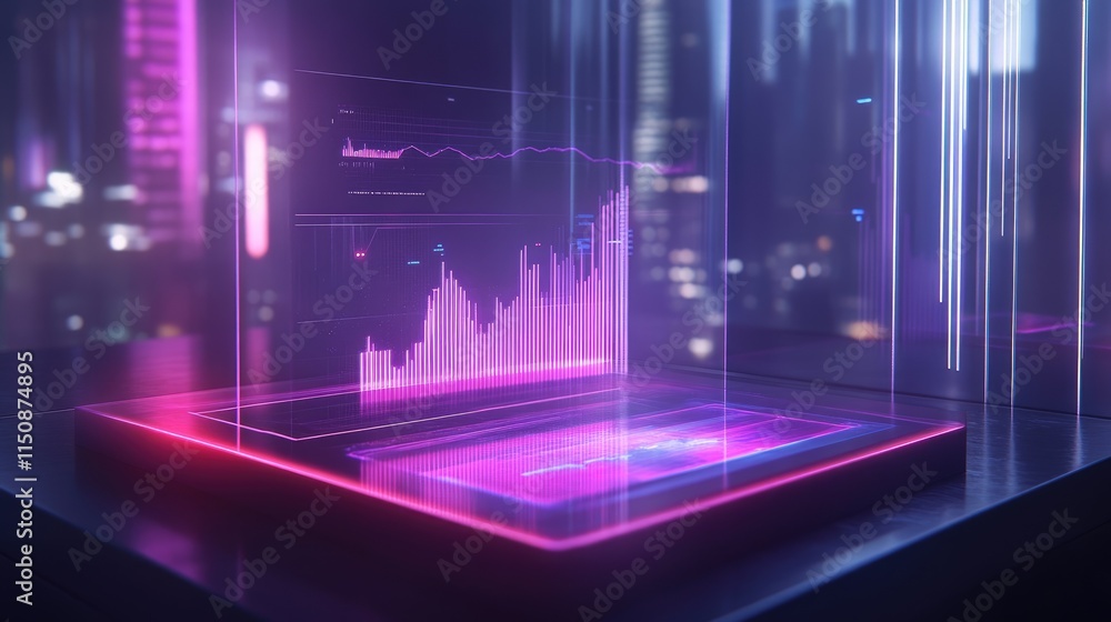 Poster futuristic data visualization with neon colors and graphs