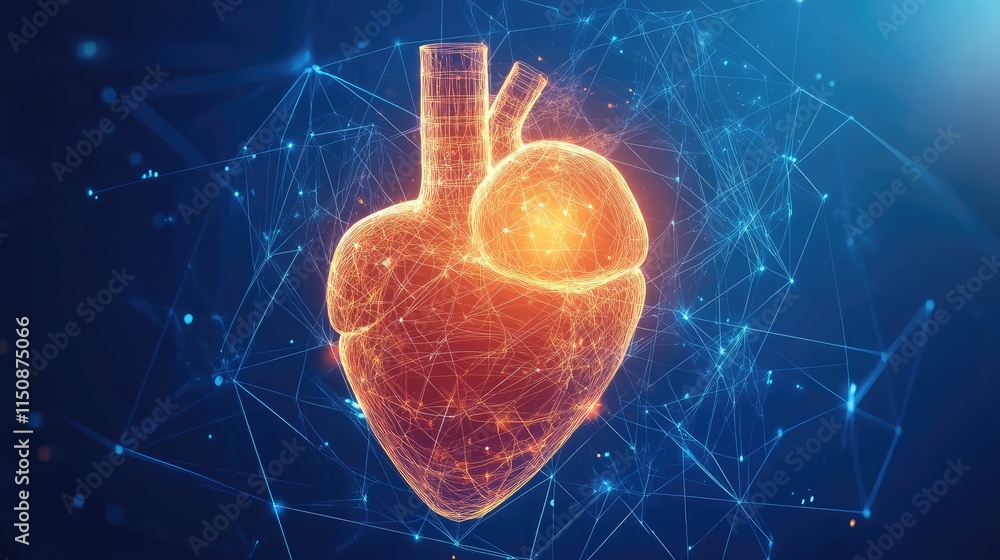 Poster digital heart model with network and technology visualization