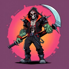 Fototapeta premium Grim Reaper Rocker: Skull-faced Heavy Metal Warrior