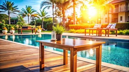 Fototapeta premium Luxury poolside lounging. Unwind with our new collection. Vintage hotel elegance. Shop now!