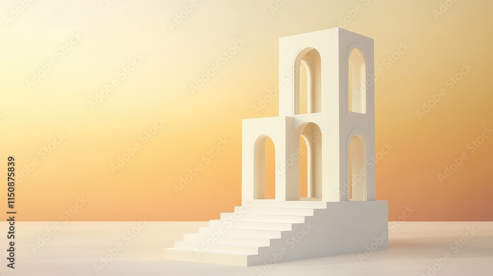 Poster minimalist arch architecture structure on calm sunset background