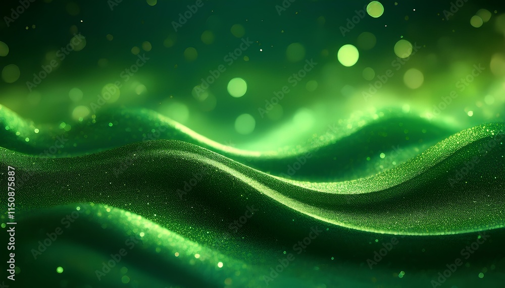 Poster green glitter abstract with blurry light background patterns. green wavy abstract background.