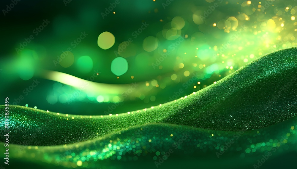Poster green glitter abstract with blurry light background patterns. green wavy abstract background.