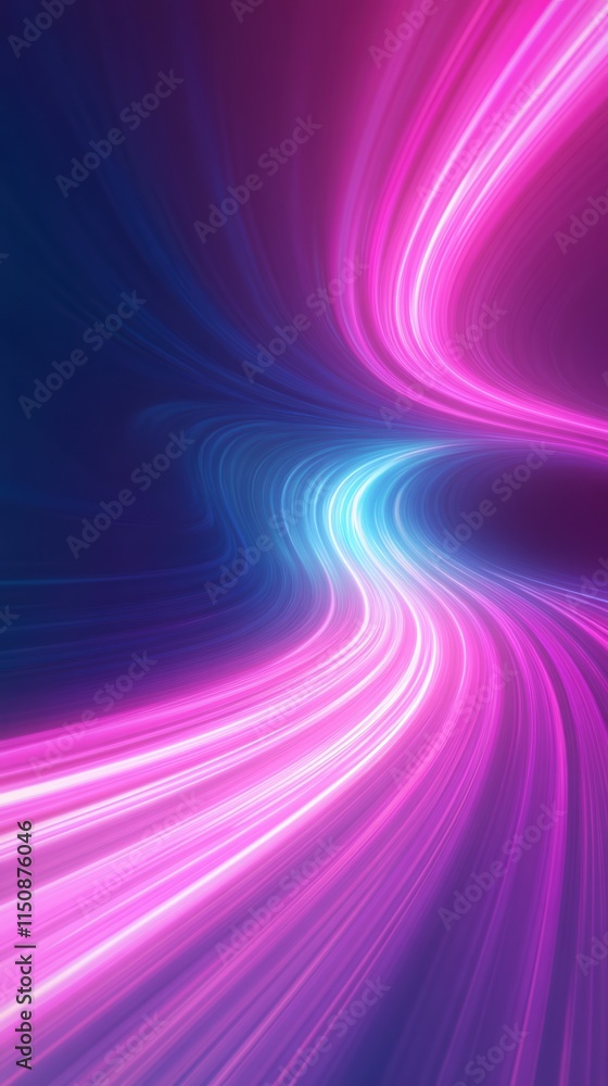 Poster high energy abstract colorful light warp tunnel loop with vibrant pink and blue streaks creating a d