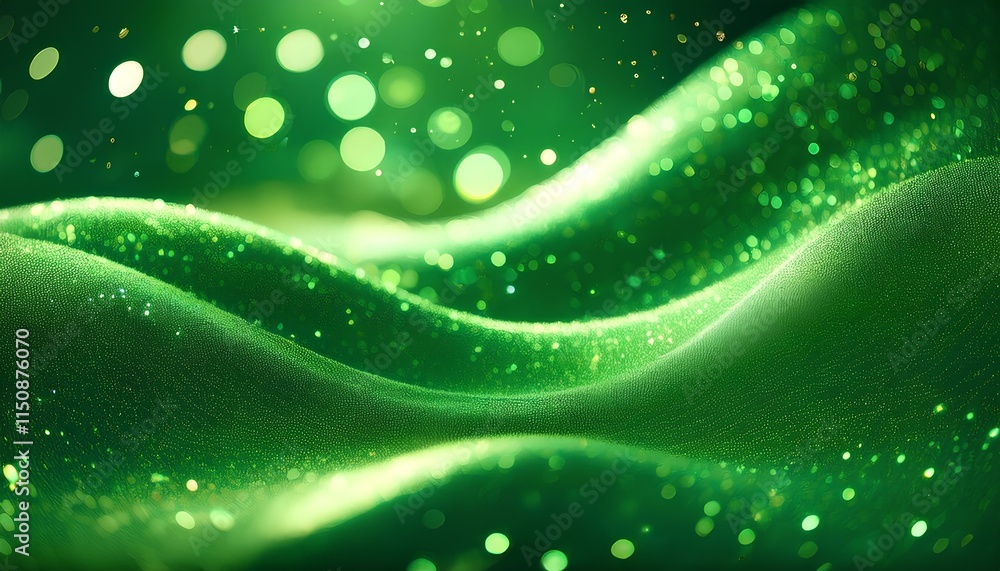 Poster green glitter abstract with blurry light background patterns. green wavy abstract background.