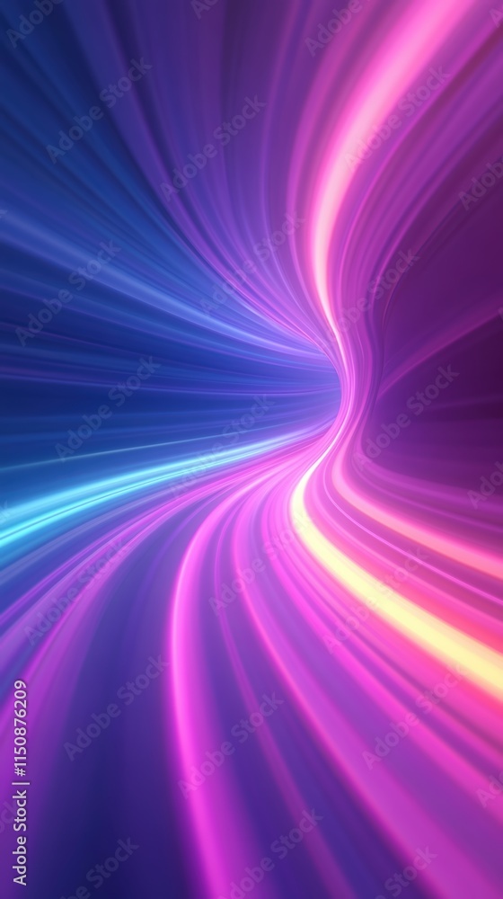 Poster dynamic high energy abstract colorful warp tunnel with vibrant light streaks in a futuristic loop de