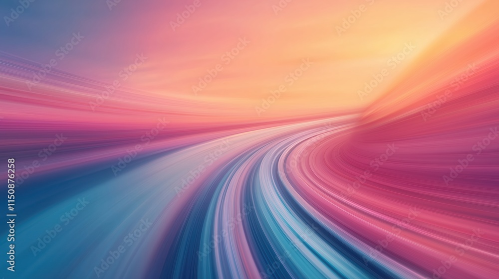 Poster dynamic speed and motion of high-speed train in vibrant futuristic landscape horizon at sunset with 