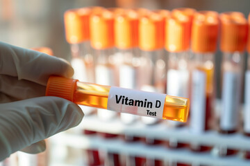 Hand Holding Vitamin D Test Tube in Laboratory