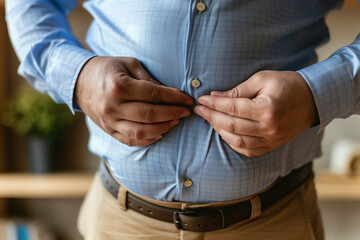 Man Pressing His Stomach to Relieve Bloating