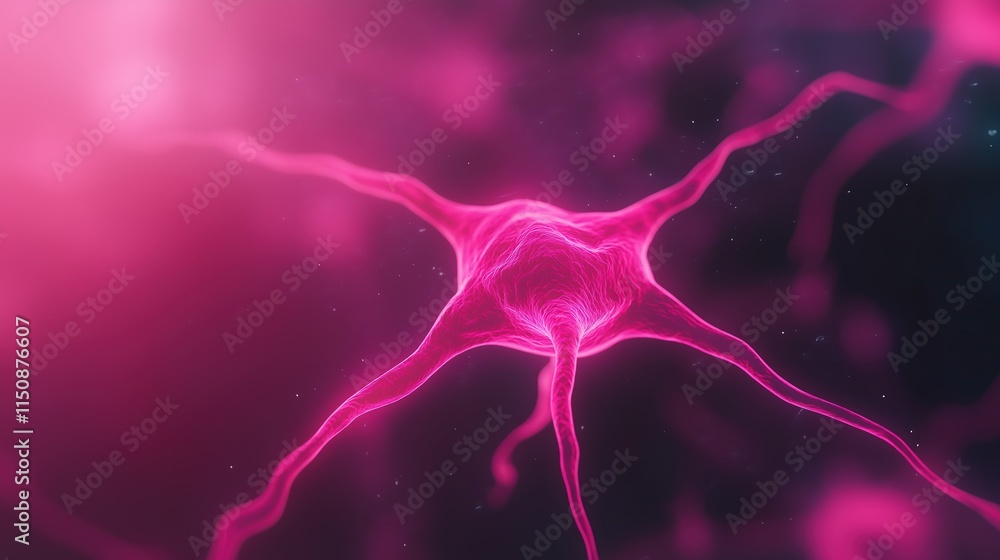 Poster glowing neon neural network in abstract cosmic scene with pink lights and futuristic design for scie