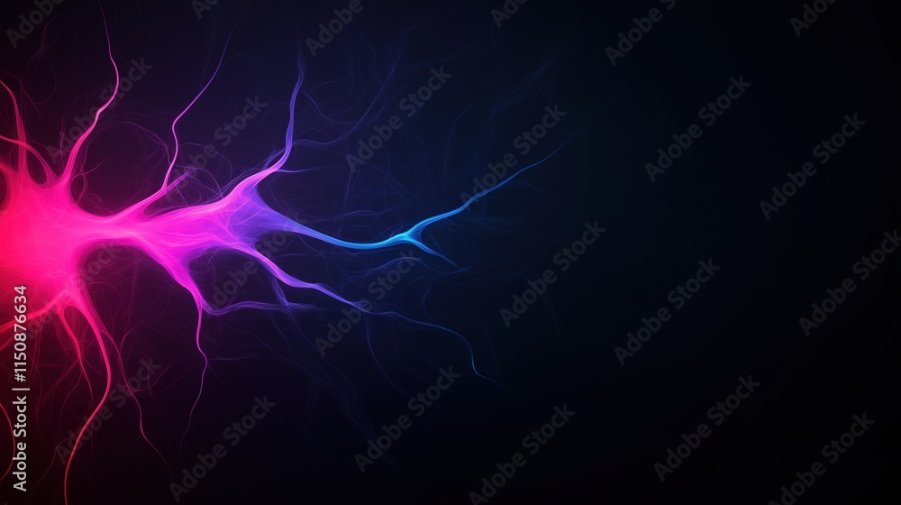 Poster abstract glowing neon neural network in cosmic space with vivid colors and electric tendrils against