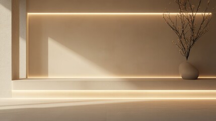 Obraz premium Minimalist Interior Design with Soft Lighting and Decorative Vase