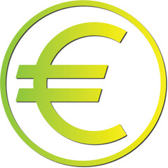 Modern Euro Symbol Icon in Vibrant Green-Yellow Gradient. Euro symbol (€) against a plain white background.