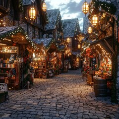 Obraz premium Medieval Christmas Market in Hyper Realistic Style