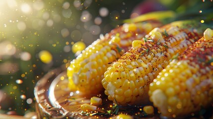 Golden Corn Feast: Sunlit Summer Grilled Delights with Seasonings