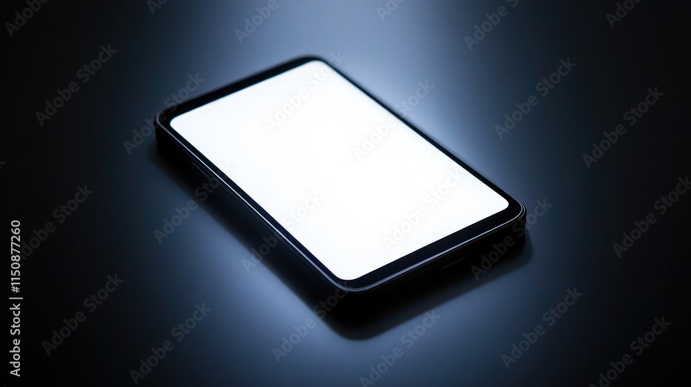 Poster blank smartphone screen illuminated in dark environment for display