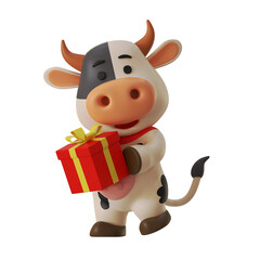 Mascot Cute Cow Bring Gift surprise