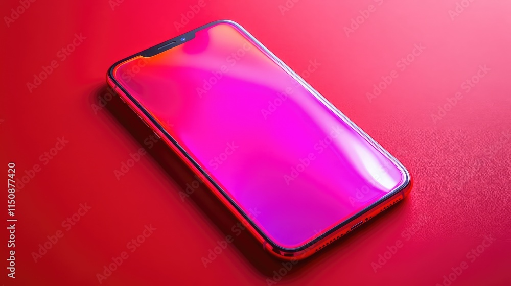 Poster bright smartphone on vibrant surface with gradient color effect
