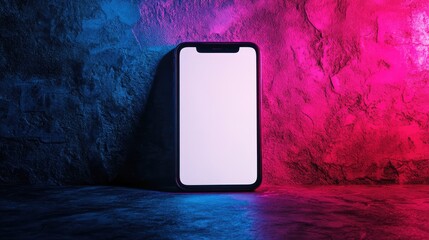 Blank Smartphone Display on Colorful Neon Backdrop for Mockups