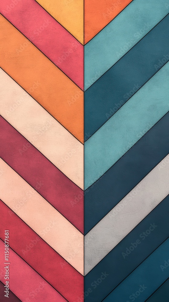 Poster colorful chevron tile pattern featuring layered multicolored horizontal stripes creating a vibrant a