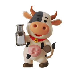 Mascot Cute Cow Drinking Milk Bottle