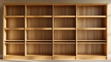 Empty wooden shelves in a well-lit room for decorative storage