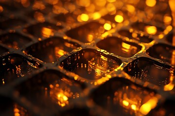 Abstract Golden Grid: A mesmerizing interplay of light and shadow on a intricate golden grid structure