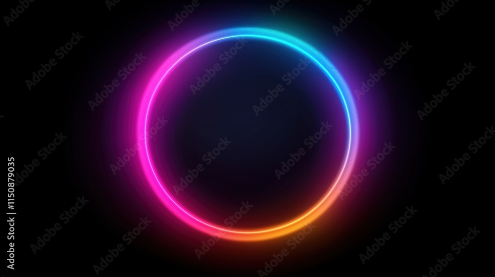 Poster vibrant neon circle frame on dark background with bright multicolored glow for futuristic design ai 