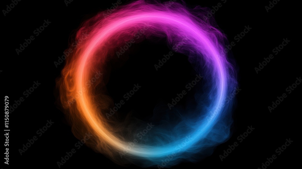 Poster ai generated neon circle frame with bright vivid colors and abstract fractal design on black backgro