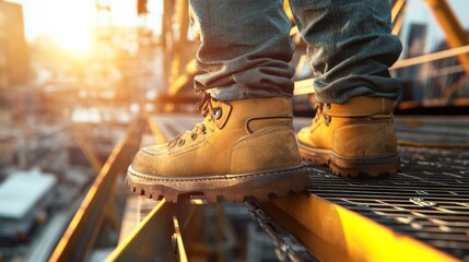 Secure Worker in Anti-Slip Shoes on Steel Structure - Detailed 3D Illustration