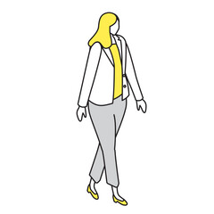アイソメトリック_オフィスカジュアルな服装で立っている女性のイラスト