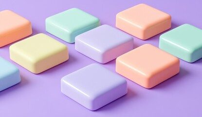 Obraz premium Pastel cubes arranged on purple background.