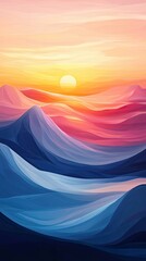 Sunset Over Abstract Wavy Mountains Landscape