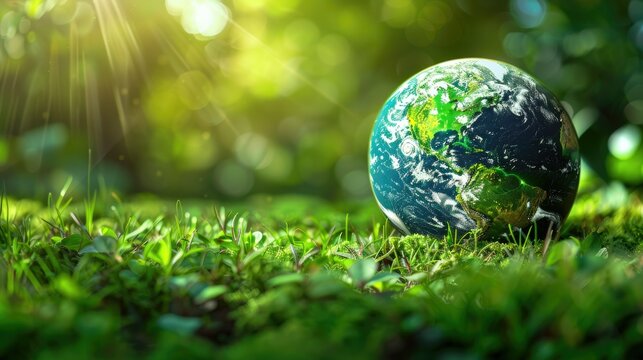 Ecology and environment concept with green planet Earth