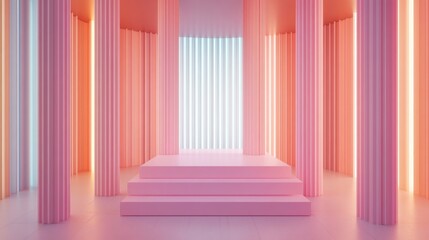 Obraz premium Pastel pink stage with columns and lighting.