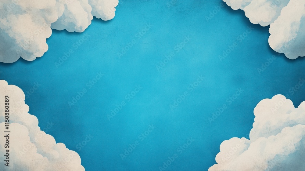 Poster pastel sky blue background with soft puffy white clouds in a dreamy pattern for tranquility and zen 