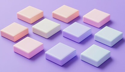 Obraz premium Pastel-colored cubes arranged on purple background.
