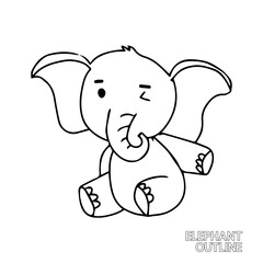 handrawing baby elephant cartoon isolated on white background. animal coloring book