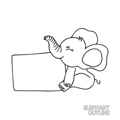 handrawing baby elephant cartoon isolated on white background. animal coloring book