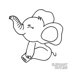 handrawing baby elephant cartoon isolated on white background. animal coloring book