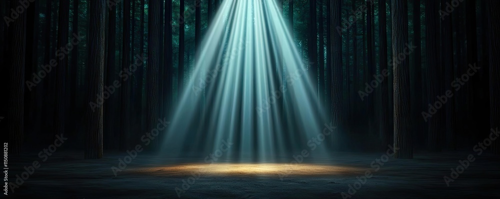 Aufkleber serene nature idea. a serene forest scene illuminated by beams of light filtering through the trees.