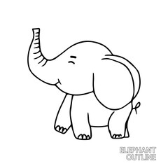 handrawing baby elephant cartoon isolated on white background. animal coloring book