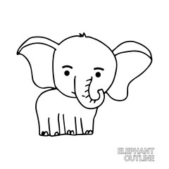 handrawing baby elephant cartoon isolated on white background. animal coloring book