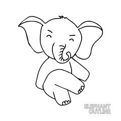 handrawing baby elephant cartoon isolated on white background. animal coloring book