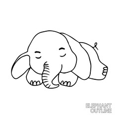 handrawing baby elephant cartoon isolated on white background. animal coloring book