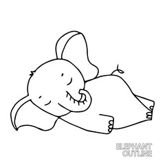 handrawing baby elephant cartoon isolated on white background. animal coloring book
