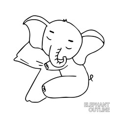 handrawing baby elephant cartoon isolated on white background. animal coloring book