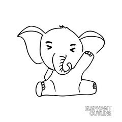handrawing baby elephant cartoon isolated on white background. animal coloring book